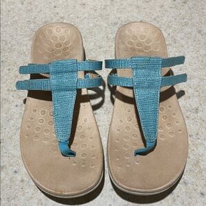 Vionic Teal and Tan Sandals